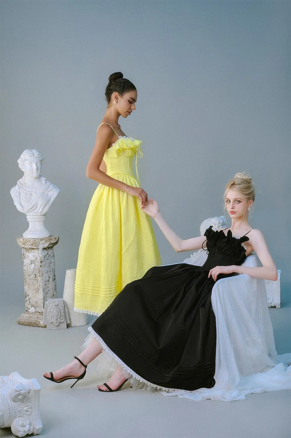 Tulip Ball Gown Spaghetti Strap Taffeta Silk Midi Dress