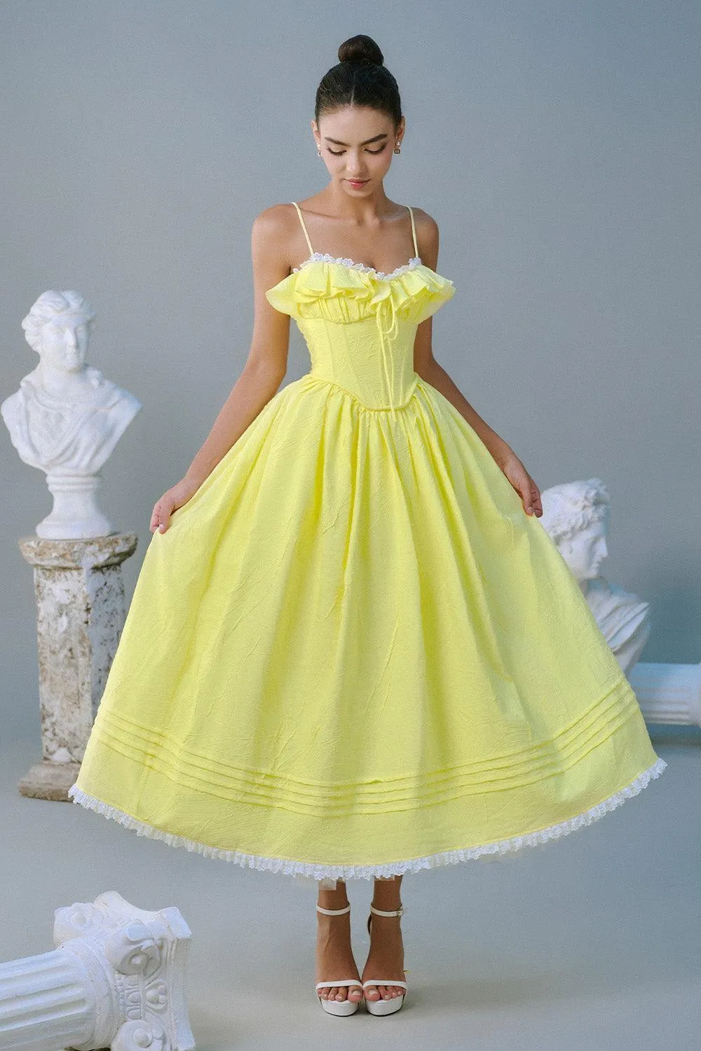 Tulip Ball Gown Spaghetti Strap Taffeta Silk Midi Dress