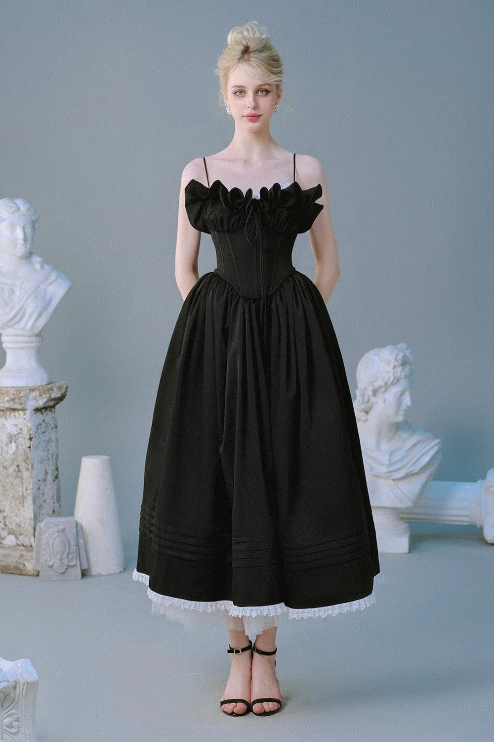 Tulip Ball Gown Spaghetti Strap Taffeta Silk Midi Dress