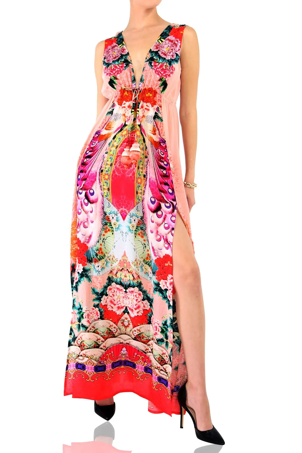 V-Neck High Slit Maxi Dress