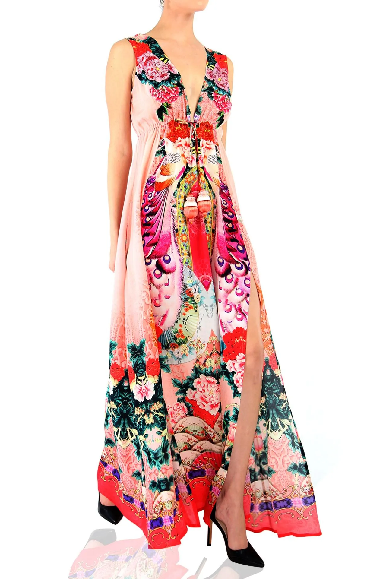 V-Neck High Slit Maxi Dress