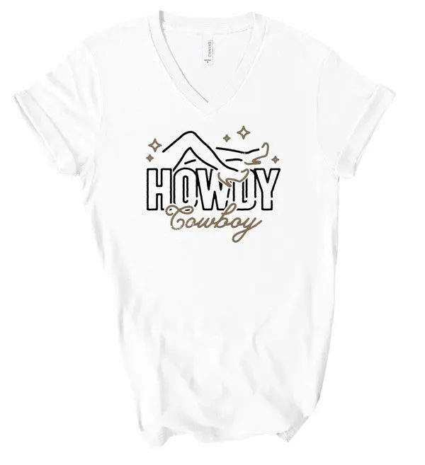 V-Neck Howdy Cowboy Graphic Tee