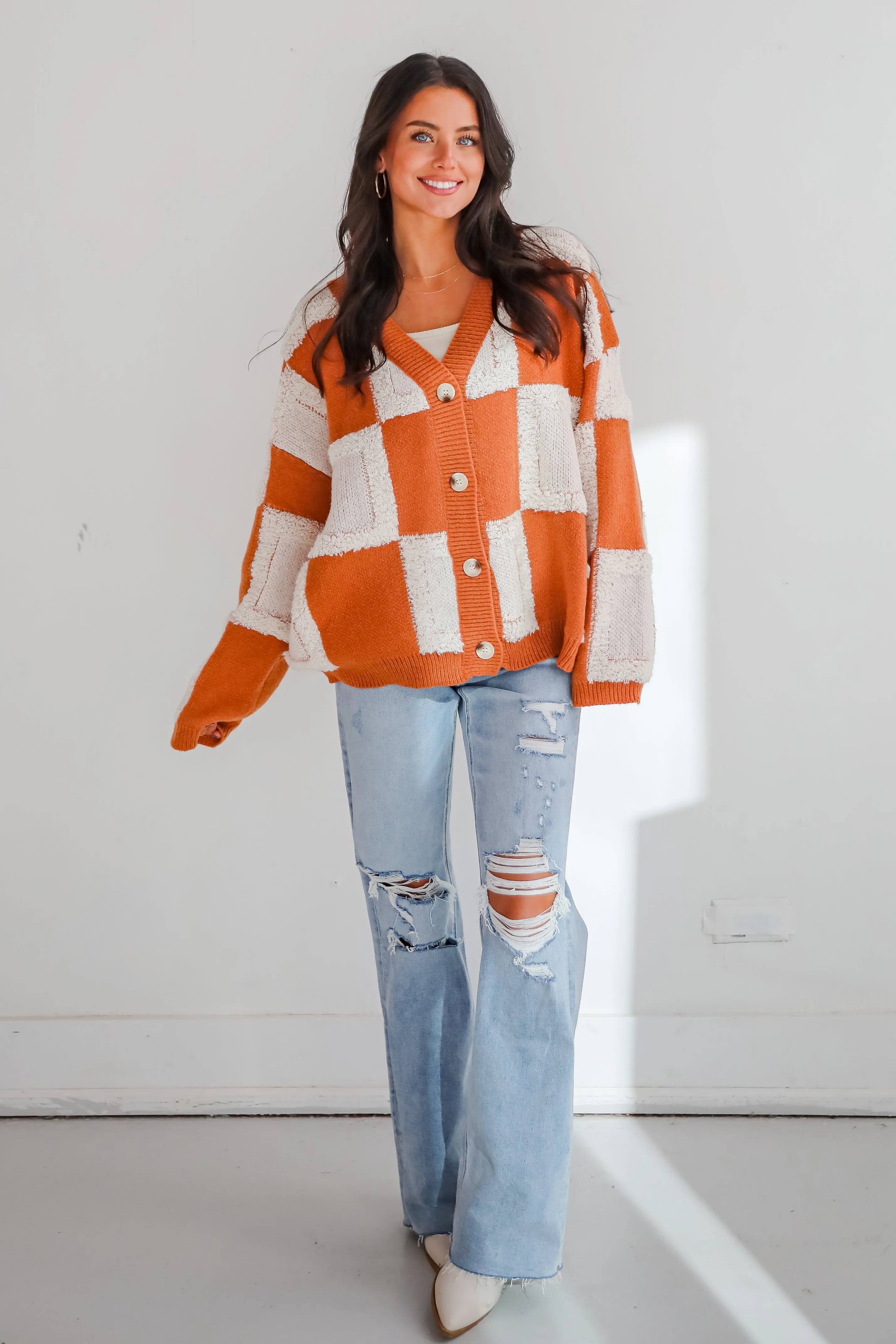 Wanna Be Close Checkered Sweater Cardigan