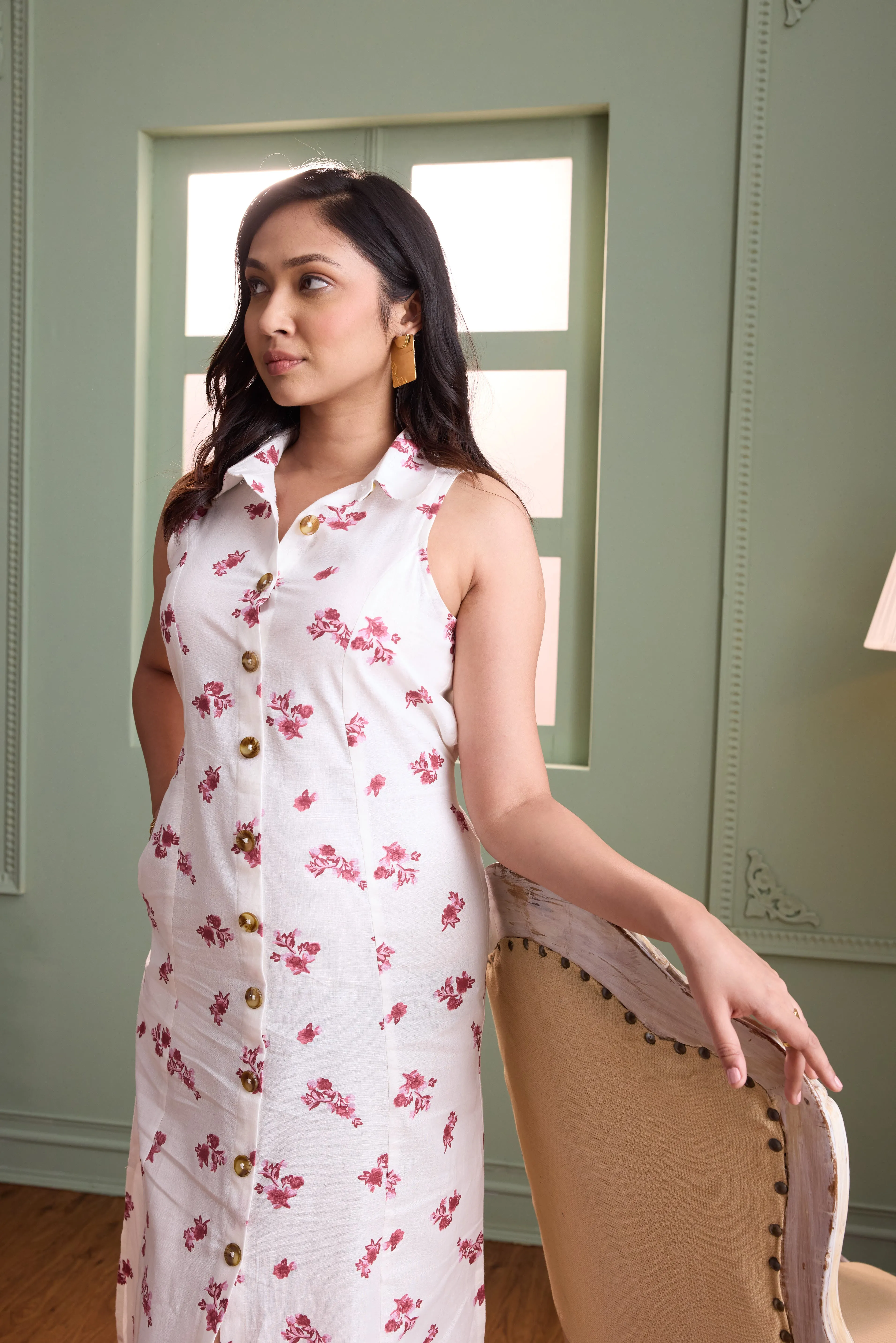 White & Pink Printed Dress
