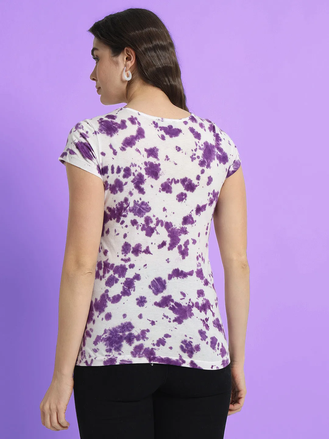 Women Purple Tie and Dyed V-Neck T-shirt