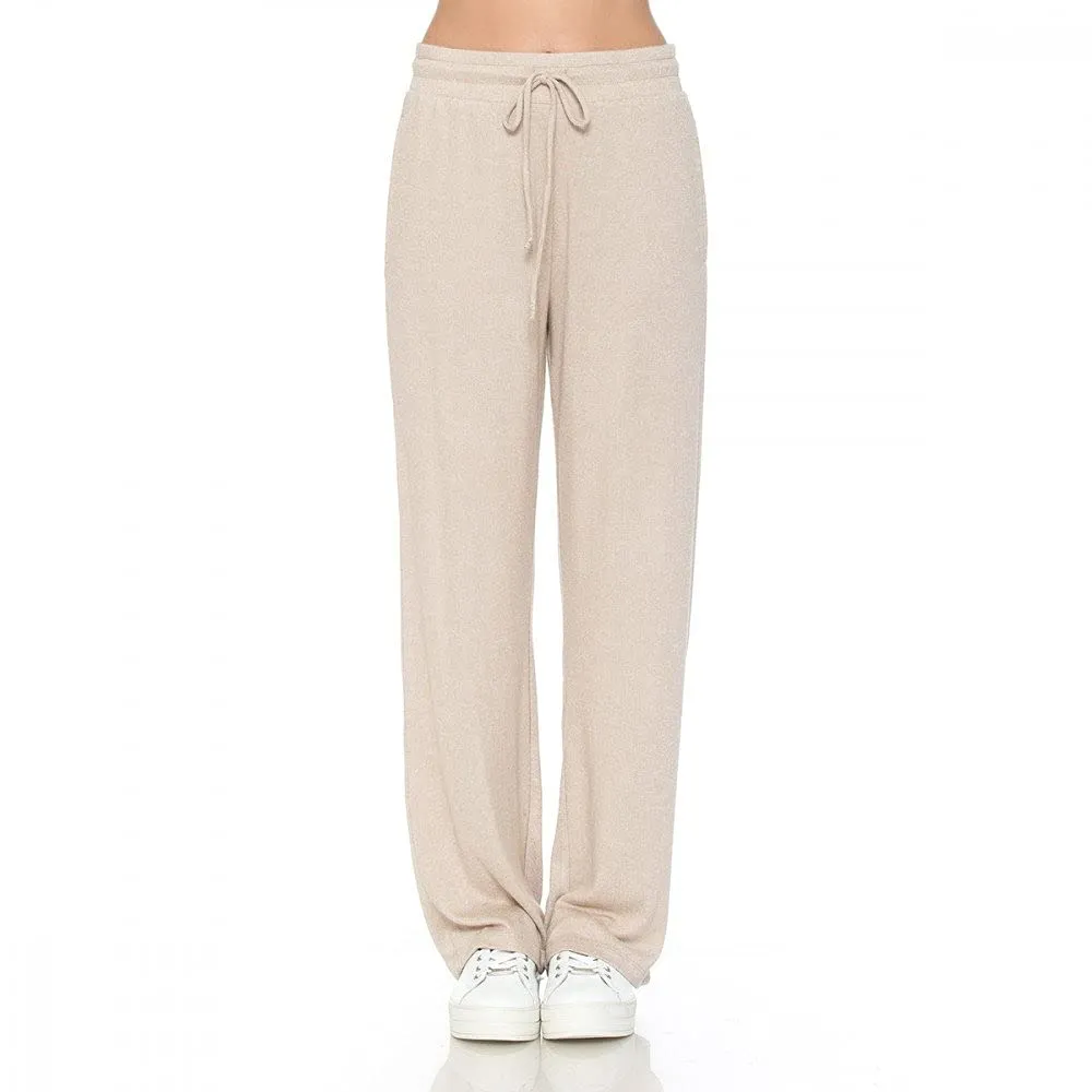 Women's Brushed Hacci Wide Leg Stretchy Drawstring Lounge Pants