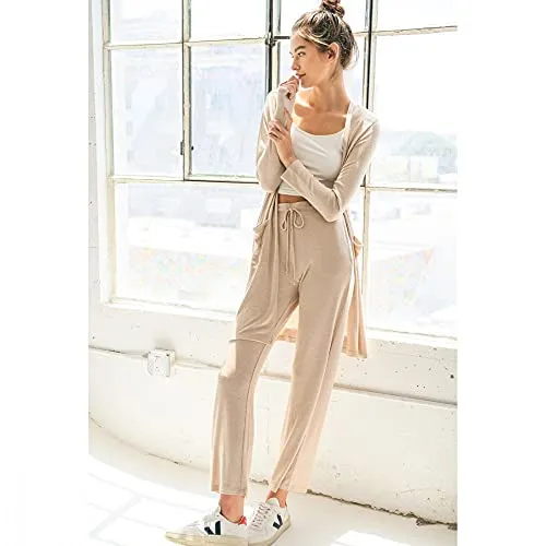 Women's Brushed Hacci Wide Leg Stretchy Drawstring Lounge Pants