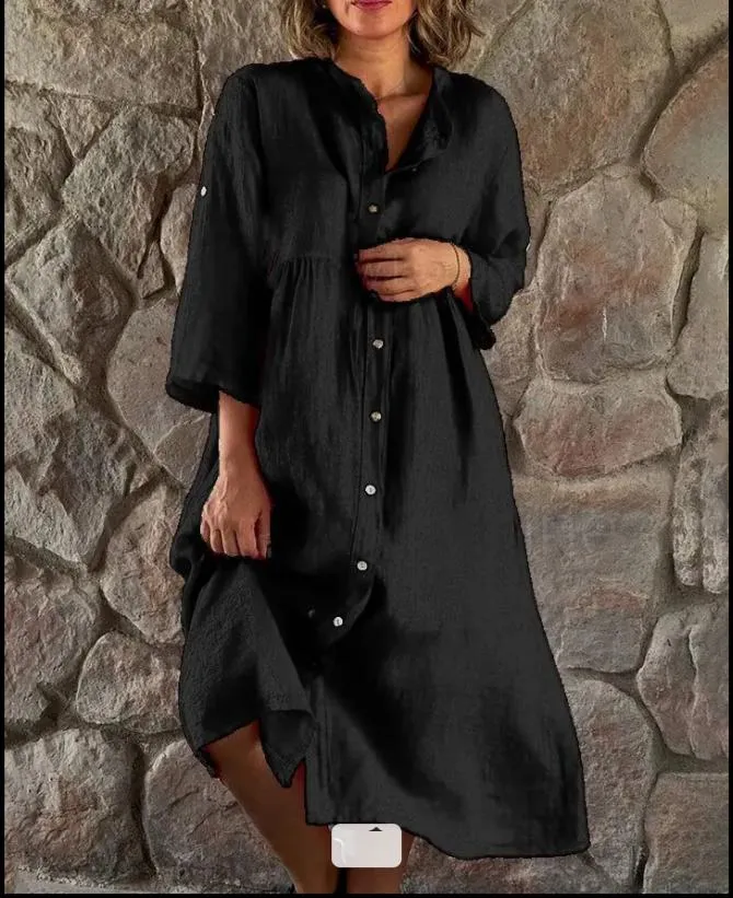 Womens Fashion Vintage Linen Shirt Dress B-73315