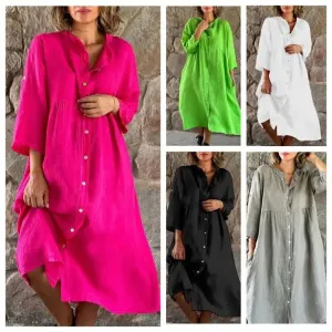 Womens Fashion Vintage Linen Shirt Dress B-73315